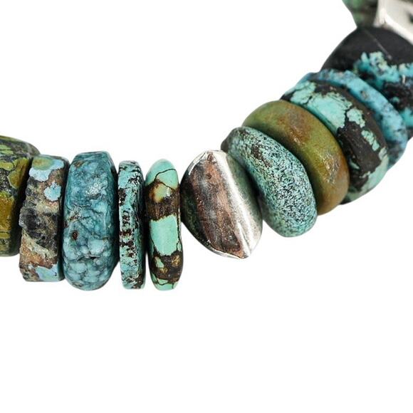 Turquoise Heishi & Artisan Sterling Silver Bench Beads Bracelet Handmade - Picture 3 of 9